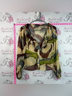 Magari long sleeve top green Sheer Ruffle Button-Front Blouse Green Color way